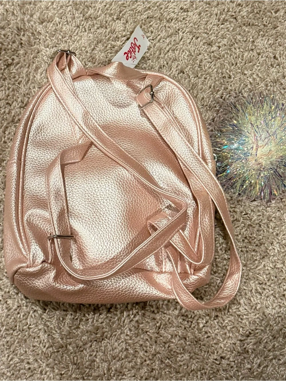 Justice Metallic Rose Gold Unicorn Mini Backpack with Silver Accents